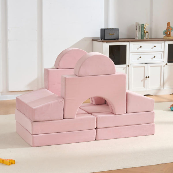 English Elm 14 Piece Modular Foam Play Couch Building Set for Toddlers Playroom Bedroom Pink W3523P450225