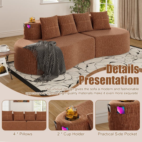 English Elm Modern Half Moon Chenille Sectional Three Seat Curved Sofa for Living Room or Apartment Orange W395P435343