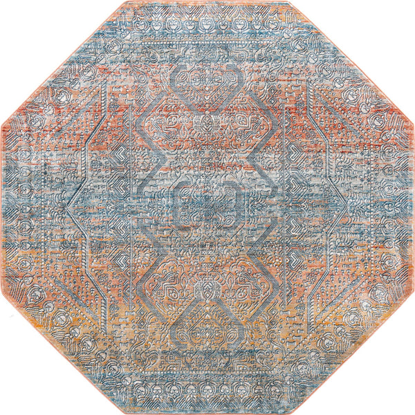 Unique Loom Newport Kingscote Machine Made Border Rug Multi, Ivory/Light Blue/Light Salmon/Rust Red/Terracotta 7' 1" x 7' 1"