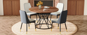 English Elm Table and Chair Set Round Walnut Mdf Top Hourglass Base with Four Pu Leather Seats W1151S04843