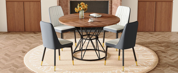 English Elm Table and Chair Set Round Walnut Mdf Top Hourglass Base with Four Pu Leather Seats W1151S04843