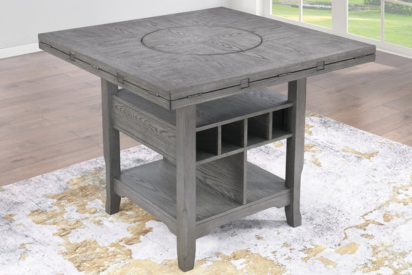 English Elm Contemporary 7-Piece Counter Height Dining Set With Lazy Susan, Storage, And 6 High Chairs For Modern Spaces B011S01878