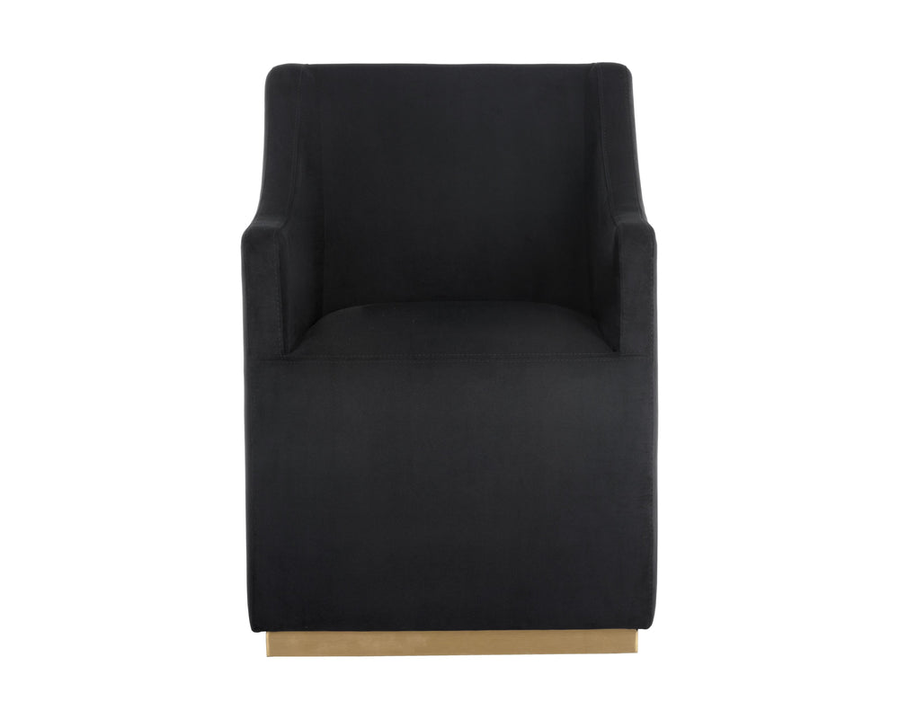 Sunpan Zane Glamorous Wheeled Lounge Chair with Brushed Brass Frame for Stylish Dining & Relaxation Spaces Abbington Black