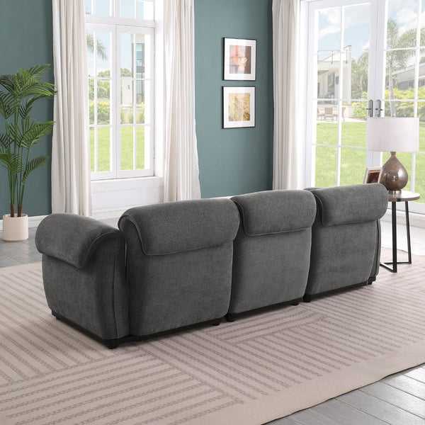 English Elm 102 Inch Linen Modular Sectional Sofa with Hidden Storage and Cloud Cushion Comfort Grey W1099S00205