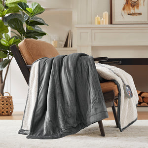 JLA Home Woolrich - Blanket Woolrich heated with Secure Comfort Technology, dual-sided plush, 20-temp control, 5-yr warranty Grey WR54-1741