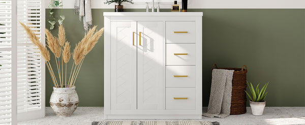 English Elm 30'' Elegant Bathroom Vanity Set With Ceramic Sink, Soft-Close Drawers & Retro Design For Storage N710P191947K