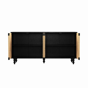 English Elm Accent Coastal Sideboard with Handwoven Seagrass Doors and Wire-brushed Wood Finish W2263P395490
