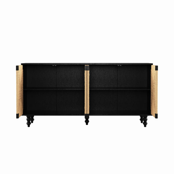 English Elm Accent Coastal Sideboard with Handwoven Seagrass Doors and Wire-brushed Wood Finish W2263P395490
