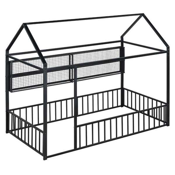 English Elm Twin House Frame Bed Powder Coated Steel with Built in Shelves for Kids Room N737P175360B