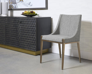Sunpan Dionne Dining Chair - Modern Elegance with Textured Fabric and Antique Brass Stainless Steel Legs Monument Pebble