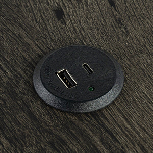 English Elm Brown 4pc Dining Set w USB Ports — Space-Saving Transitional Table & 3 Biscuit-Tufted Beige Stools B2741P301926