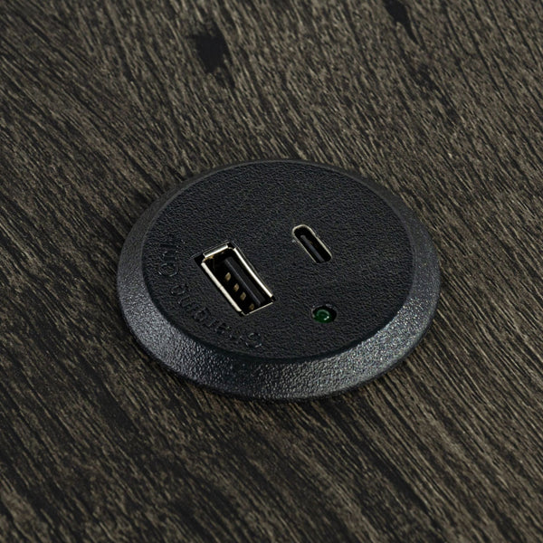 English Elm Brown 4pc Dining Set w USB Ports — Space-Saving Transitional Table & 3 Biscuit-Tufted Beige Stools B2741P301926