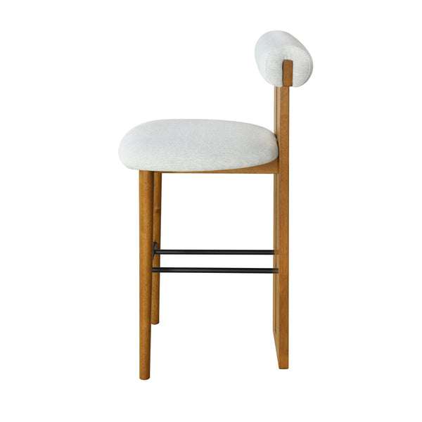 English Elm Christopher Knight Home® - Renee Mid-Height Upholstered Barstool with Cloud-Top Backrest and Stain-Resistant Fabric, Set of 2 Ivory,Walnut N775P277442I