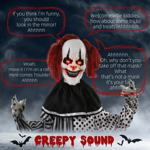 English Elm Homcom 6' Animated Circus Clown Prop - Life-Size Halloween Decoration With Motion, Sound & Light Effects W2225P229494