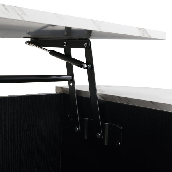 English Elm Modern Mid-century Coffee Table Tambour Doors Open Shelves Warm Wood Living Room Black,Gold,White N770P333549B