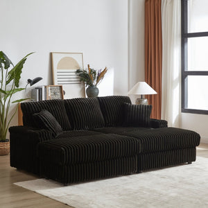 English Elm 84inch Corduroy Deep Seat Three Person Sofa with Storage Ottomans for Living Room Black W834S00566