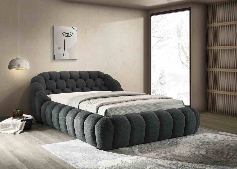 English Elm Modern Tufted Queen Platform Bed Upholstered Chenille Frame for Contemporary Bedroom B2741S00826
