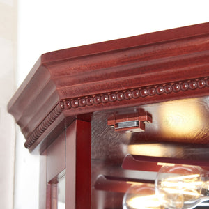 English Elm Corner Curio Cabinet with Lighted Top, Mirrored Back, Tempered Glass Shelves, Walnut Finish Elegance Cherry W1693P165015