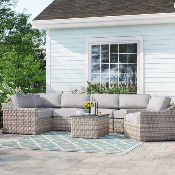 English Elm 5-Person All-Weather Wicker Sectional Seating Group with Cushions, 7-Piece Patio Set, Gray Comfort B120S00012