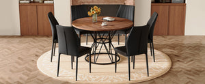 English Elm Table Set 42 Inch Round Wood Grain Top with Clear Acrylic Chairs for Modern Dining W1151S04856