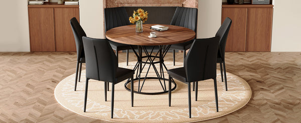 English Elm Table Set 42 Inch Round Wood Grain Top with Clear Acrylic Chairs for Modern Dining W1151S04856
