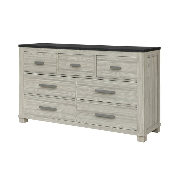 English Elm Augusta Solid Wood Chest with Dark Brown Top, Spacious Drawers and Silver Bar Handles, Stylish beige brown 65.94 L x 20.67 W x 39.17 H B201P390565