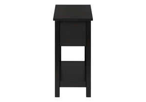 English Elm Accent 2-Tier Narrow End Table with Drawer and Shelf, Transitional Veneer Top, Solid Wood Legs for Compact Spaces Black 27 L x 15 W x 8 H B2710P219470