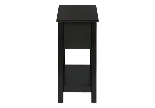 English Elm Accent 2-Tier Narrow End Table with Drawer and Shelf, Transitional Veneer Top, Solid Wood Legs for Compact Spaces Black 27 L x 15 W x 8 H B2710P219470