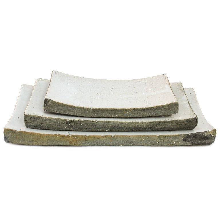 Zentique Partially glazed off-white ceramic dish with artisanal texture — versatile serving tray and decorative catchall W13 x H1.5 x D6 3671M A25