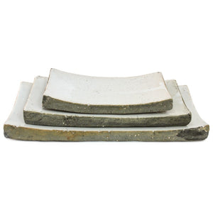 Zentique Partially glazed off-white ceramic dish with artisanal texture — versatile serving tray and decorative catchall W13 x H1.5 x D6 3671M A25