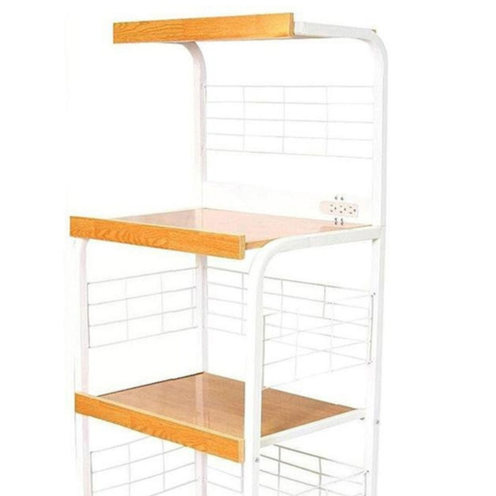 English Elm 59.5" 3-Tier Microwave Kitchen Cart with Drawer & Outlet, Mobile Storage Shelves, 70 lb Capacity B072P222424
