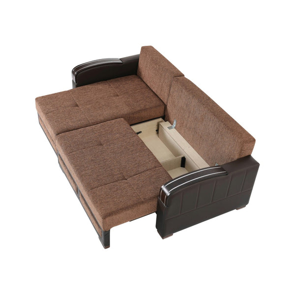 English Elm Primenest Azura Convertible Sectional Sofa With Hidden Storage And Cozy Sleeper Feature, Brown Chenille B030P305117-GIGA