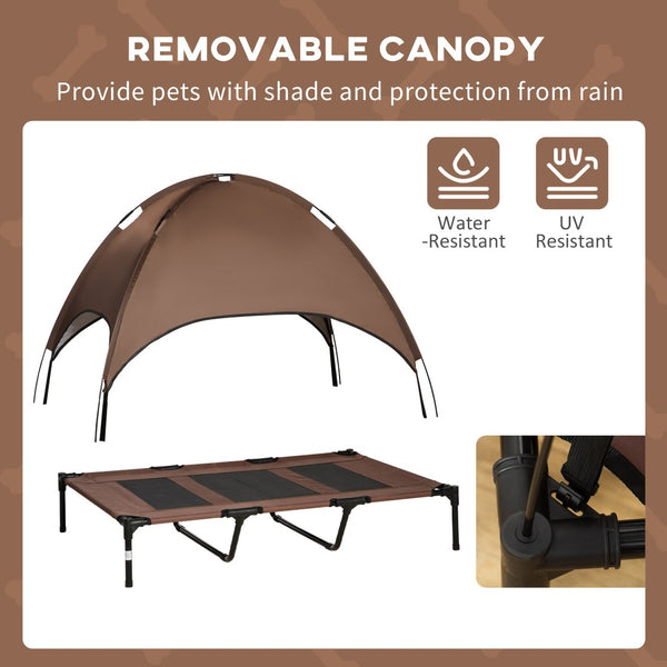 English Elm Pawhut Elevated Dog Bed With Uv Canopy Shade - Portable Outdoor Cot For Large Dogs, 48" Coffee W2225P217559-GIGA