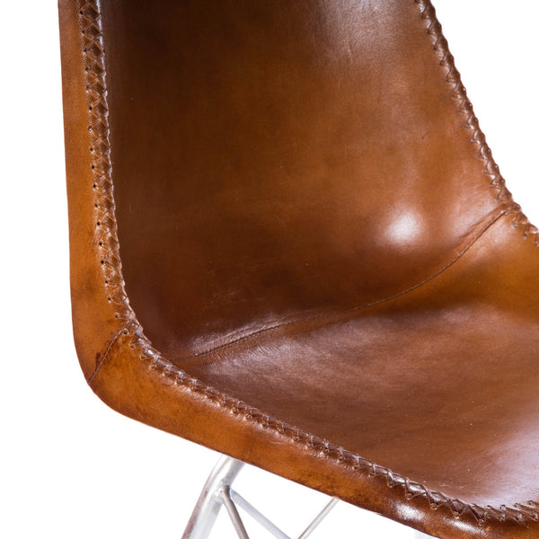 Butler Specialty Inland Leather Side Chair – Stylish Mid-century Modern Design With Sturdy Iron Frame For Any Space Medium Brown Natural  Sheep Leather,Iron,Plastic 3673220-butler