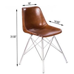 Butler Specialty Inland Leather Side Chair – Stylish Mid-century Modern Design With Sturdy Iron Frame For Any Space Medium Brown Natural  Sheep Leather,Iron,Plastic 3673220-butler