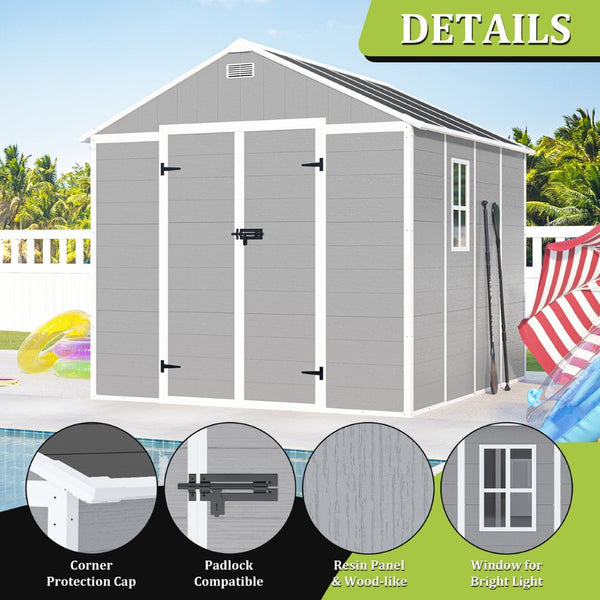 English Elm Campcraft 8x8 Ft Resin Storage Shed with Uv Resistant Polypropylene Panels and Hd Windows W1598S00013