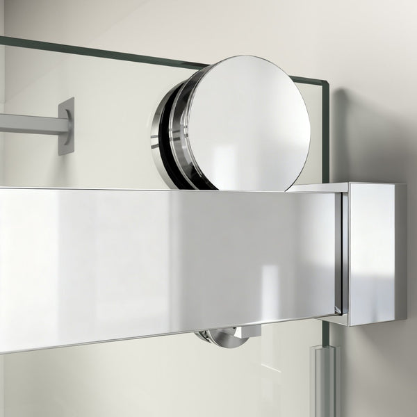 English Elm 56" Frameless Sliding Shower Door Tempered Glass Soft Close Brushed Nickel Hardware Chrome W1573P198749