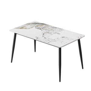 English Elm 55.12" Modern Artificial Stone Dining Table With Black Metal Legs - Seats 6, Easy Maintenance & Chic Design P2 W1535S00493-GIGA