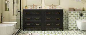 English Elm 60'' Elegant Black Bathroom Vanity Set With Ceramic Sink, 6 Drawers, Solid Wood Frame & Storage N710SS00003B