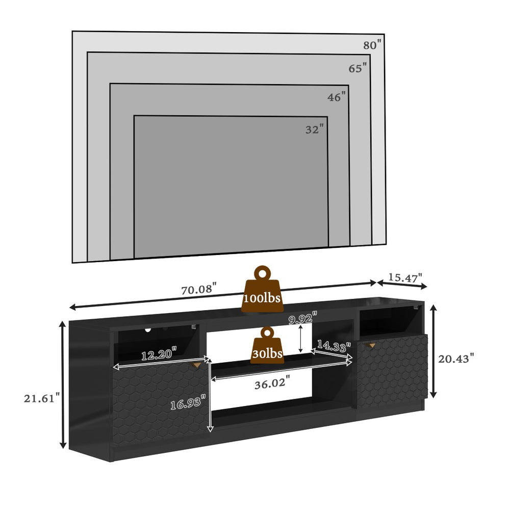 English Elm Modern/contemporary Matte Black Tv Stand with Honeycomb Doors Fits Tvs Over 70 Inches T3609P482848