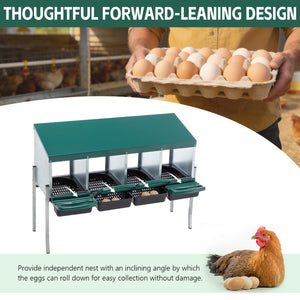 English Elm 4-hole Galvanized Steel Chicken Nesting Box with Roll Away Egg Tray and Rain Cover W1422P292941