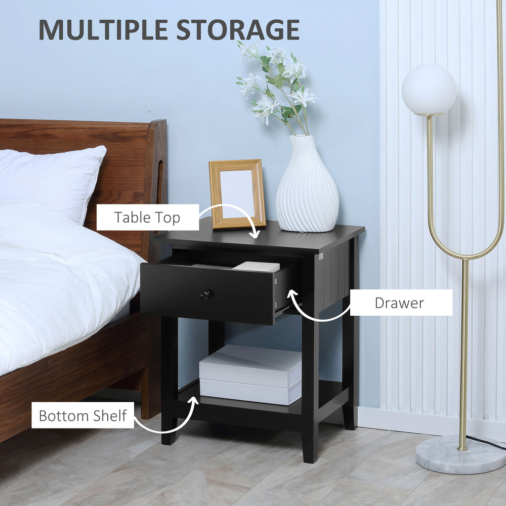 English Elm HOMCOM Modern 2-Tier End Table with Drawer & Open Shelf, Compact Bedroom Living Room Nightstand (95) W2225P173884