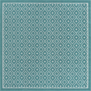 Unique Loom Outdoor Trellis Kafes Machine Made Geometric Rug Teal, Ivory 7' 10" x 7' 10"