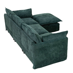 English Elm 93.31" Modular L-shaped Sectional with Movable Ottoman Chenille 4-seat Living Room Sofa Green W2795S00038