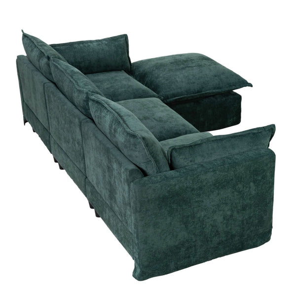 English Elm 93.31" Modular L-shaped Sectional with Movable Ottoman Chenille 4-seat Living Room Sofa Green W2795S00038