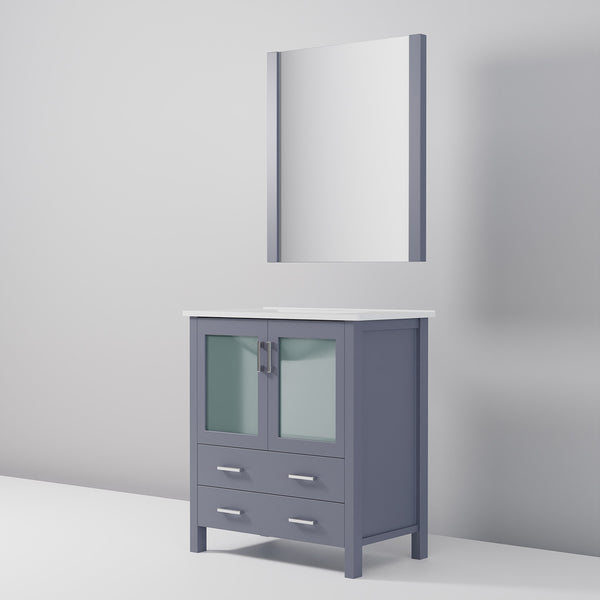 English Elm Dark Grey Bath Vanity Set With White Ceramic Top, Soft-Close Features, And Matching 28-Inch Mirror B2731S00723