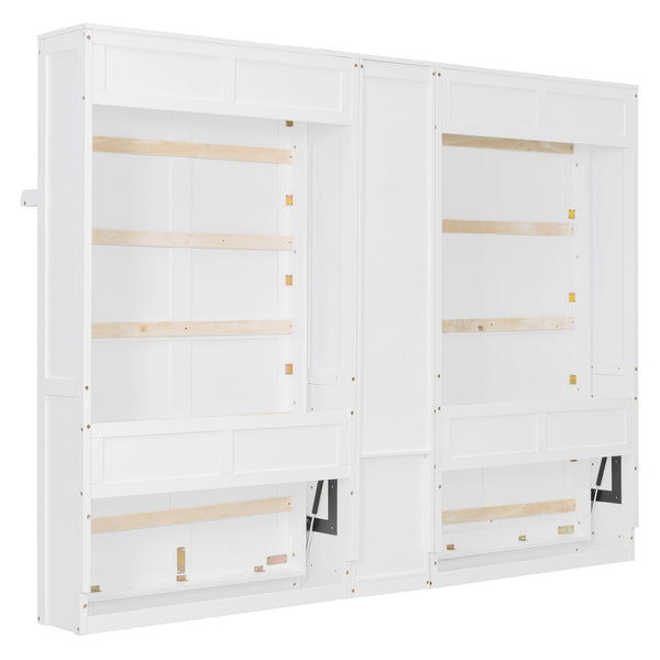 English Elm Dual Twin Murphy Beds with Built-In Cabinets & Shelves for Space-Saving Guest Rooms and Studios White N820S00058K