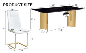 English Elm Table And 8 Chairs Set - Elegant Glass Top With Imitation Marble & Gold Stainless Steel Legs W1151S04327-GIGA