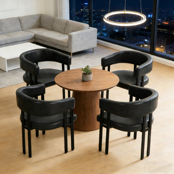 English Elm Modern Barrel Dining Chairs Set of 2 Faux Leather Wraparound Seat Metal Frame Black W3394P444217