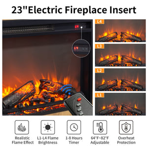 English Elm 26 Inch Slim Electric Fireplace Insert with Log Set Realistic Flame and Remote Timer W1769P345278